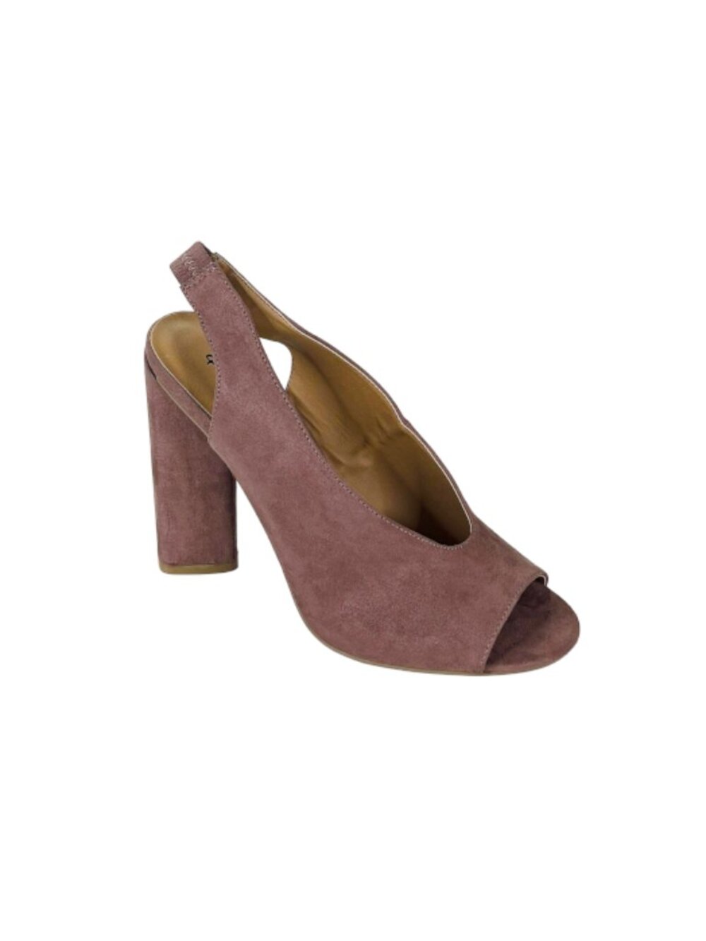 Qupid Lyra-50 Rose Taupe Faux Suede Peep Toe Slingback Heels